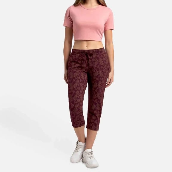 Super Combed Cotton Elastane Stretch Slim Fit Printed Capri With Side Pockets - Wine Tasting Printed - image 1