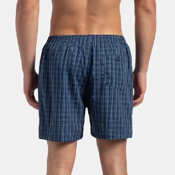 Super Combed Mercerized Cotton Woven Checkered Boxer Shorts With Side Pocket - NAVY & BLUE SHADOW NEW (Pack Of 2) - image 3