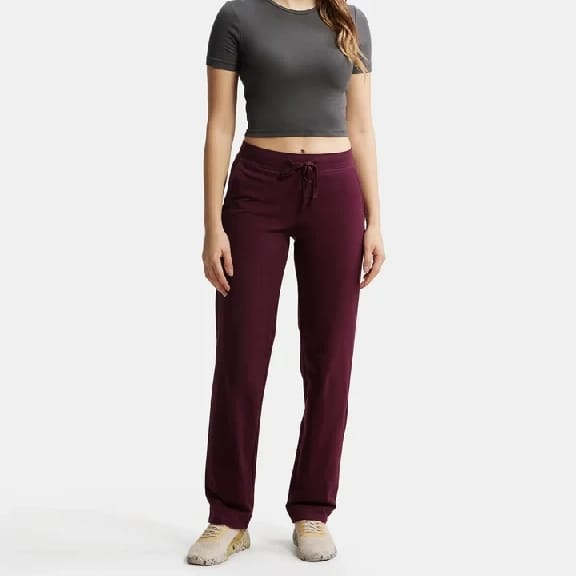 Super Combed Cotton Elastane Stretch Relaxed Fit Trackpants With Side Pockets - Wine Tasting - image 1