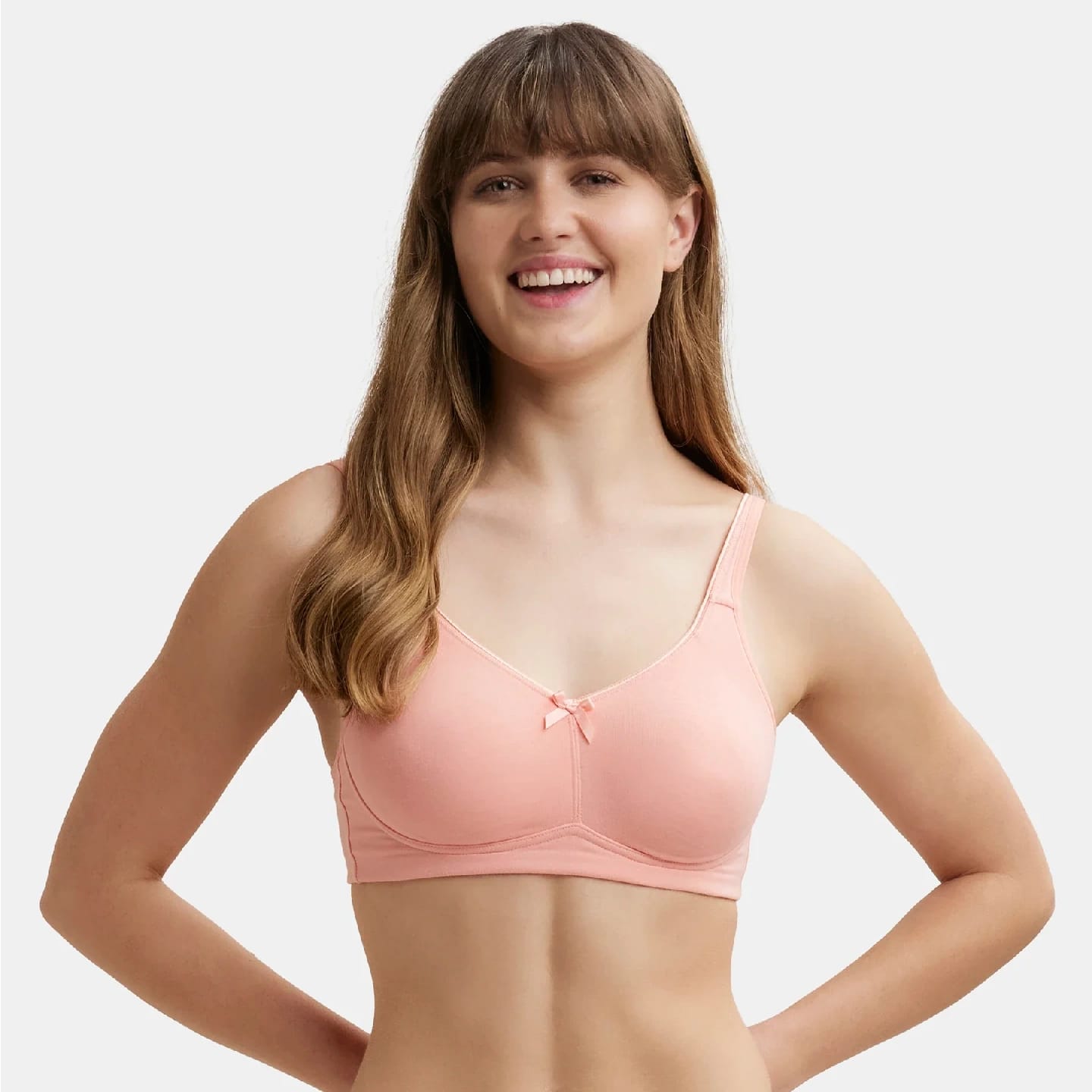 Wirefree Non Padded Super Combed Cotton Elastane Stretch Full Coverage Everyday Bra With Concealed Shaper Panel - Candlelight Peach - image 1