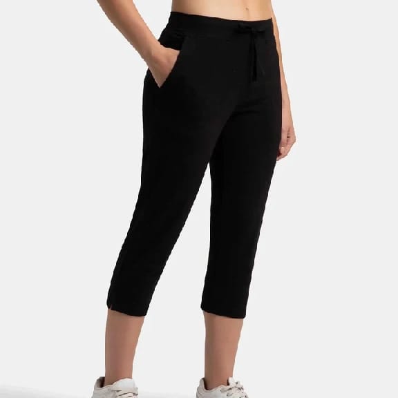 Super Combed Cotton Elastane Stretch Slim Fit Printed Capri With Side Pockets - Black Printed - image 2