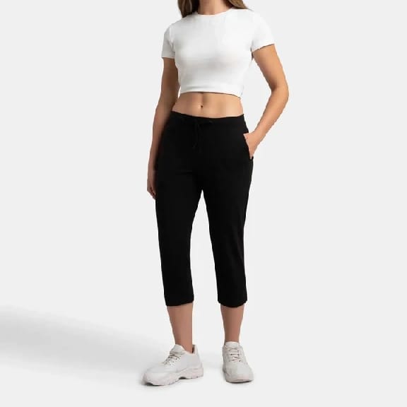 Super Combed Cotton Elastane Stretch Slim Fit Printed Capri With Side Pockets - Black Printed - image 1