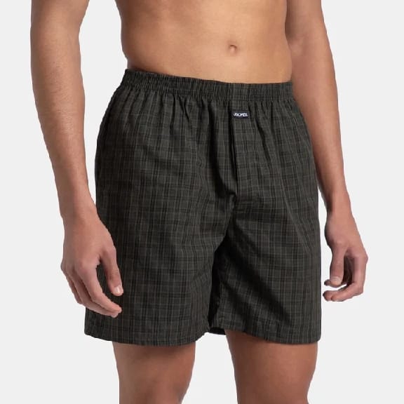 Super Combed Mercerized Cotton Woven Checkered Boxer Shorts With Side Pocket - Grey & Deep Olive (Pack Of 2) - image 4
