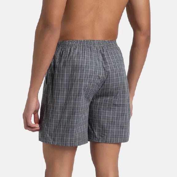 Super Combed Mercerized Cotton Woven Checkered Boxer Shorts With Side Pocket - Grey & Deep Olive (Pack Of 2) - image 3