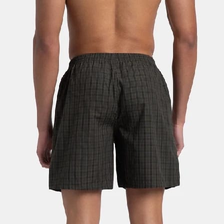 Super Combed Mercerized Cotton Woven Checkered Boxer Shorts With Side Pocket - Grey & Deep Olive (Pack Of 2) - image 5