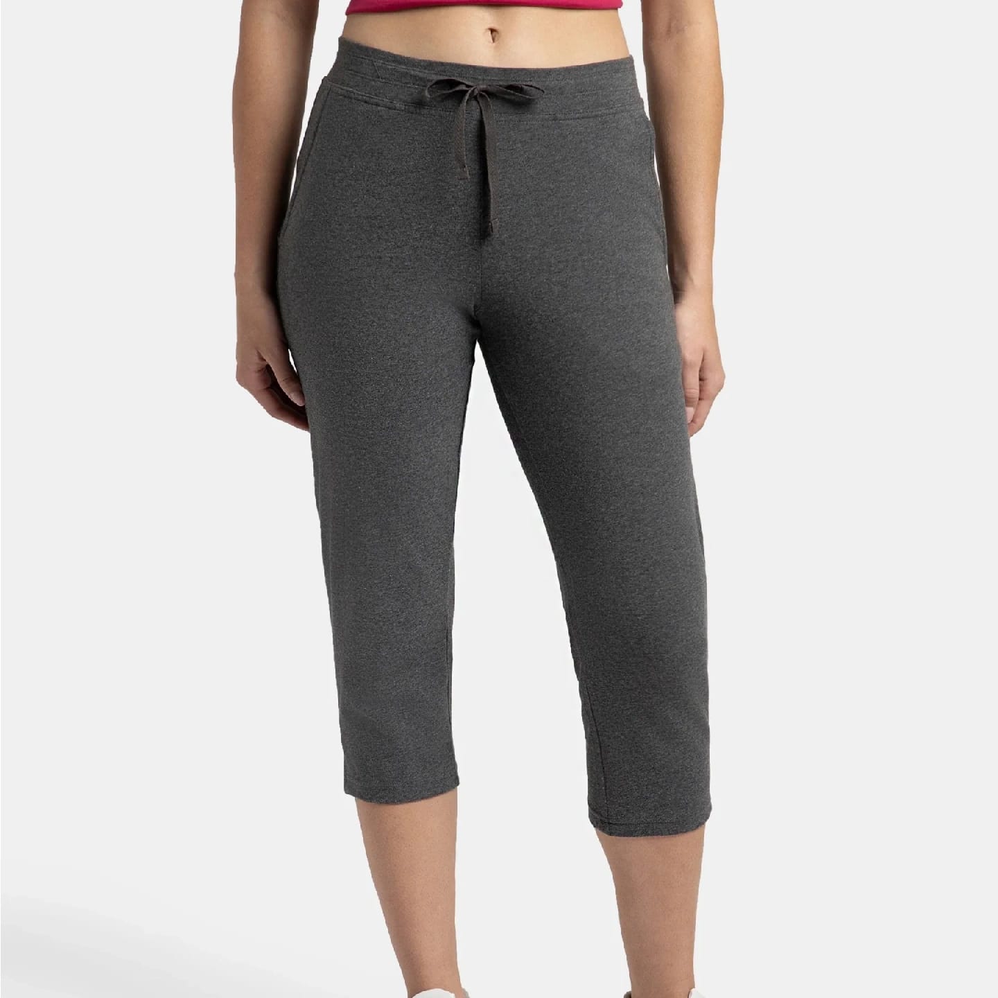 Super Combed Cotton Elastane Stretch Slim Fit Capri With Side Pockets - Charcoal Melange - image 1