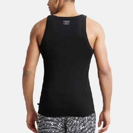 Super Combed Cotton Rib Square Neck Gym Vest - Black - image 3