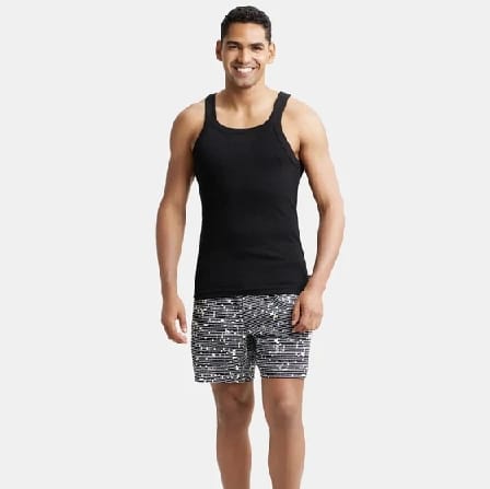 Super Combed Cotton Rib Square Neck Gym Vest - Black - image 1
