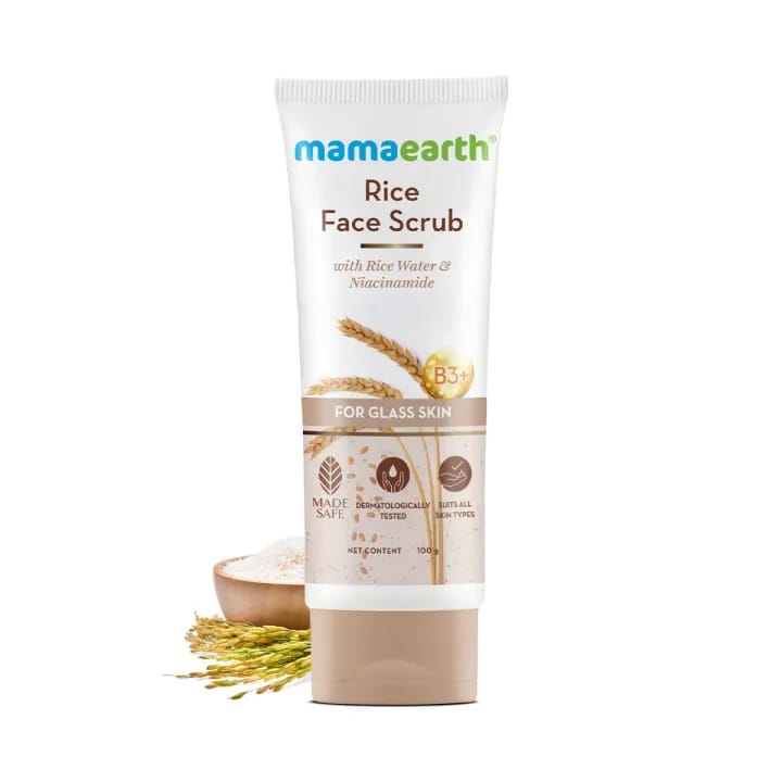 Mama. Earth Rice Face Scrub For Glowing Skin With Rice Water & Niacinamide For Glass Skin (100g) - image 1
