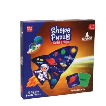 Unik Play Space Theme Shape Puzzle – Build & Play Educational Puzzle Game With 16 Puzzle Pieces & 15 Activity Cards For Kids - image 1