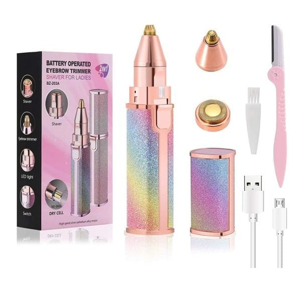 Rechargeable 2In1 Flawless facial andEyebrow hari remover trimme painlessEyebrow removal shaver with LED light - image 1
