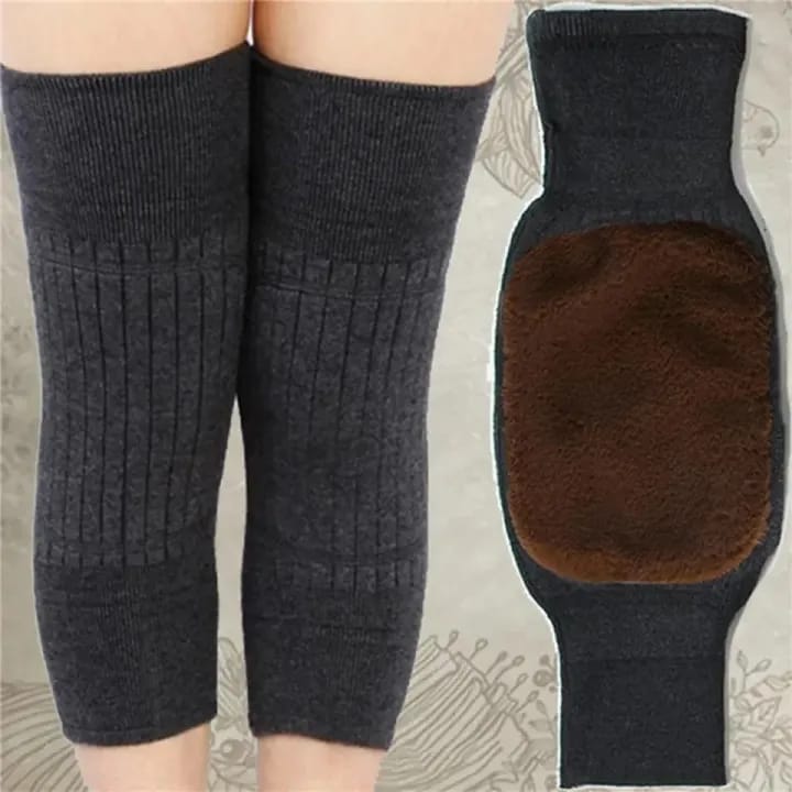 1 Pair Woolen Blend Thermal Knee Warmers WITH STRAP Breathable Elastic Knees Sleeves for Winter - image 1