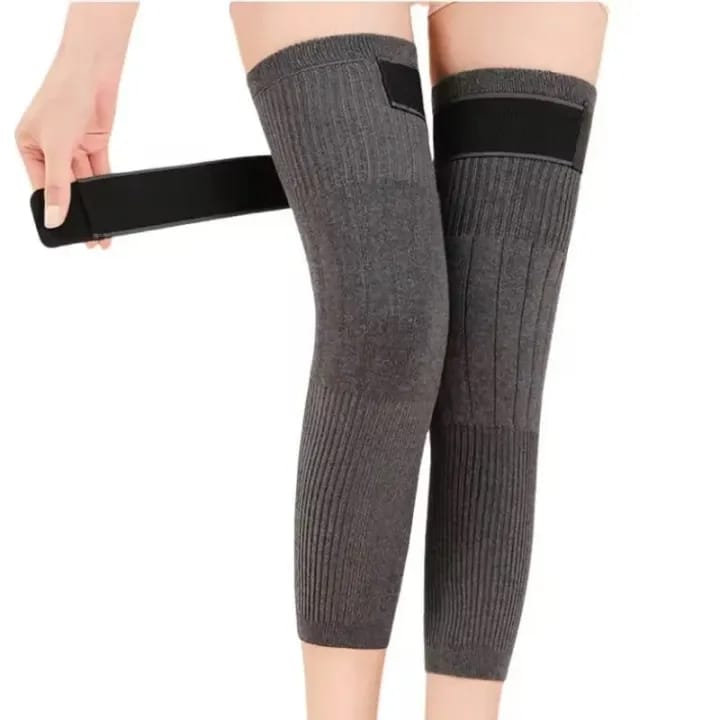 1 Pair Woolen Blend Thermal Knee Warmers WITH STRAP Breathable Elastic Knees Sleeves for Winter - image 3