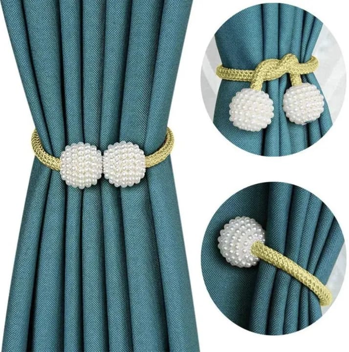 1Pair Round Pearl Polyester & Magnet Curtain Drapery Holdbacks Binding Tie Band Tiebacks - Curtains Tie Bands - image 5