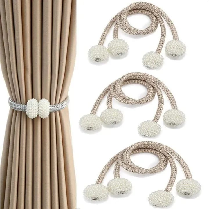 1Pair Round Pearl Polyester & Magnet Curtain Drapery Holdbacks Binding Tie Band Tiebacks - Curtains Tie Bands - image 2