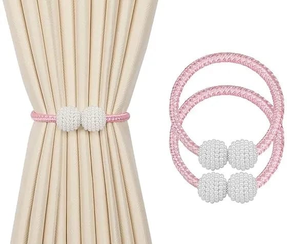 1Pair Round Pearl Polyester & Magnet Curtain Drapery Holdbacks Binding Tie Band Tiebacks - Curtains Tie Bands - image 3