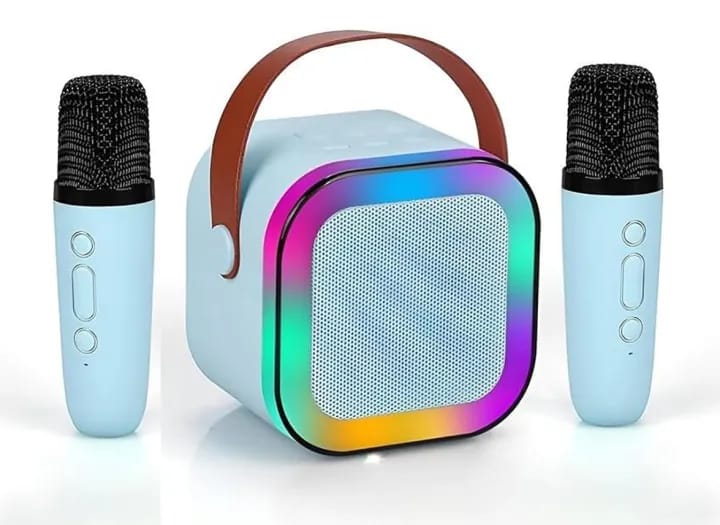 K12 Colorful Bluetooth Speaker With 2 Pcs Karaoke Mic System For Home Singing Magic Ai Voice - image 1