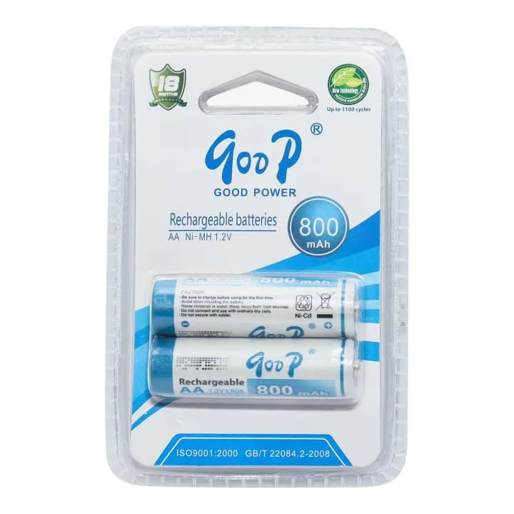 Goop AA Sized 1 Pair 800mAh 1.2V Rechargeable Battery for Camera, Camera Mic, Wall Clock, Flashlights - image 1