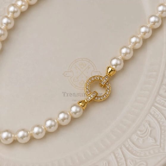 Premium Golden American Diamond Lock With Premium Bead Necklace For Women By Treasure Box Nepal - image 4