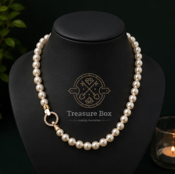 Premium Golden American Diamond Lock With Premium Bead Necklace For Women By Treasure Box Nepal - image 2