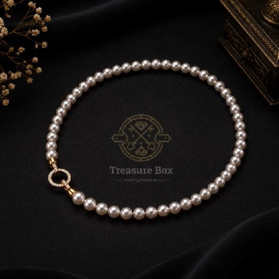 Premium Golden American Diamond Lock With Premium Bead Necklace For Women By Treasure Box Nepal - image 5