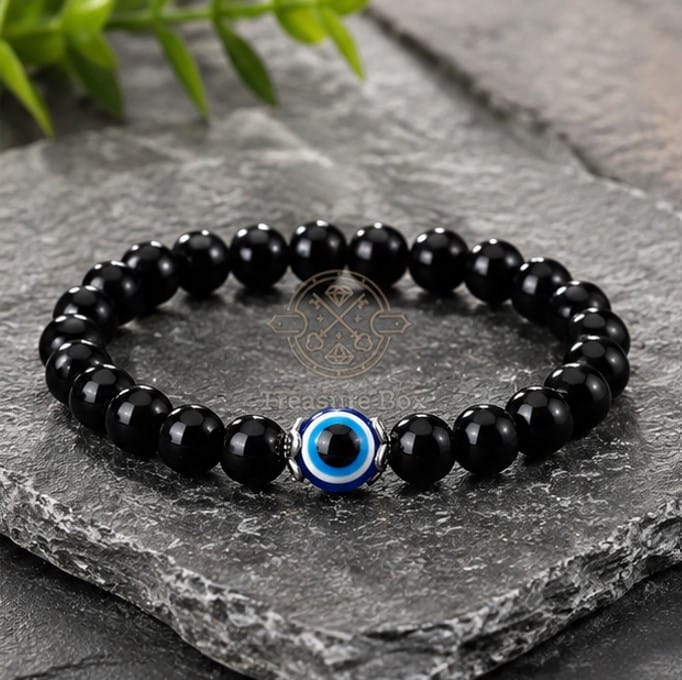 Premium Black Bead Evil Eye Bracelet For Men By Treasure Box Nepal - image 2