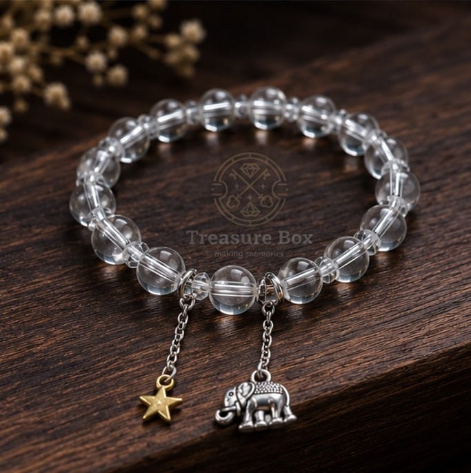 Crystal Glow Bead With Elephant & Star Charm Bracelet For Women By Treasure Box Nepal - image 1
