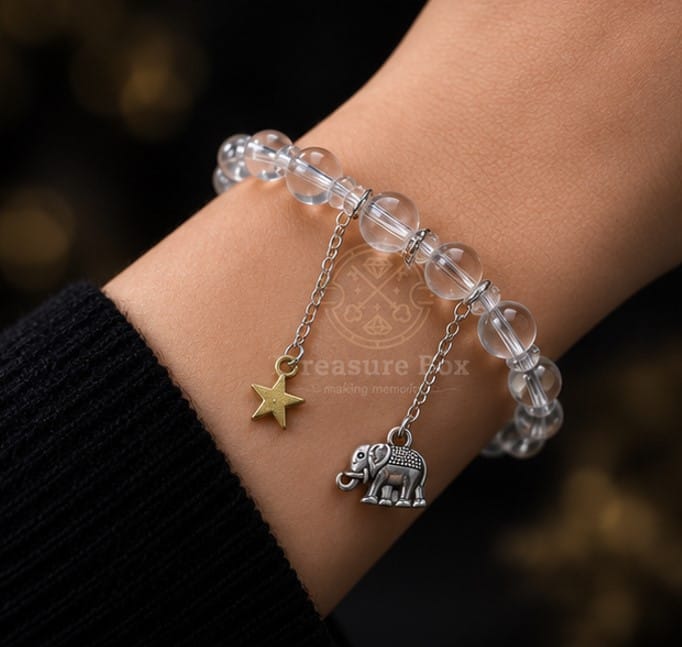 Crystal Glow Bead With Elephant & Star Charm Bracelet For Women By Treasure Box Nepal - image 2