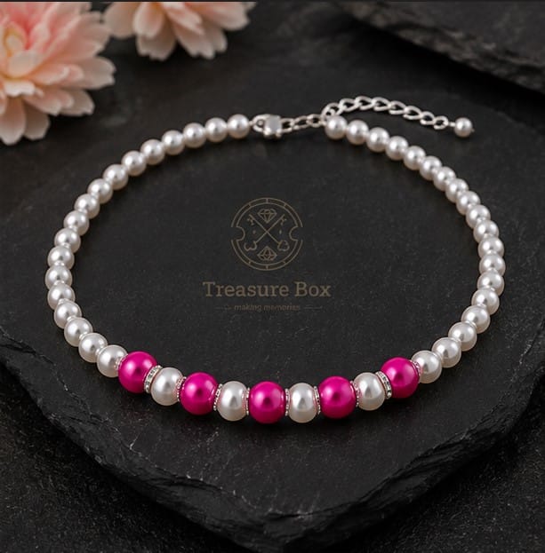 Viral Hot Pink & White Beads Necklace With Silver Color Earrings By Treasure Box Nepal - image 3