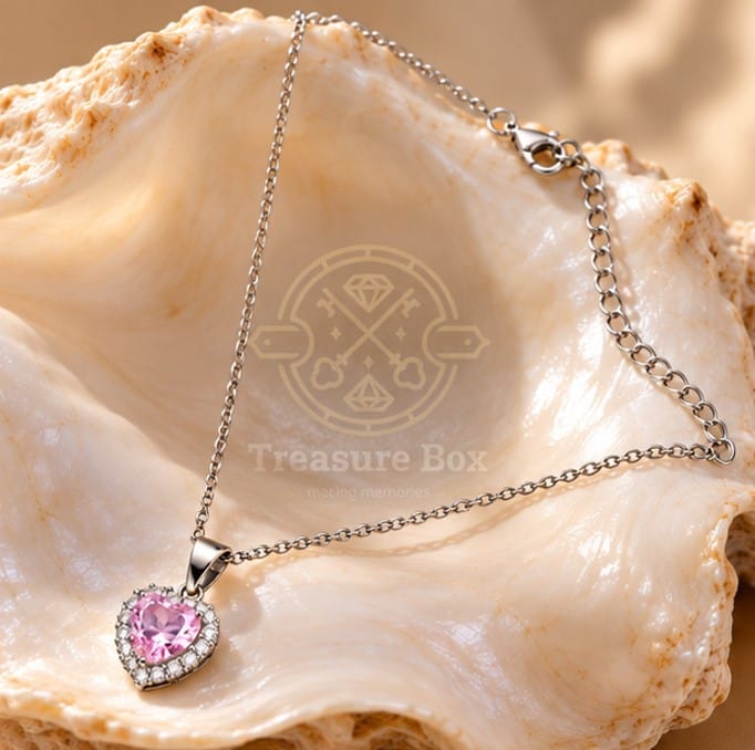 Pink Heart Sparkle Pendant Necklace For Women By Treasure Box Nepal - image 2