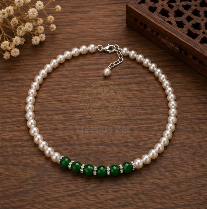 Luxury Cream White & Dark Green Jade Bead Necklace For Women By Treasure Box Nepal - image 4