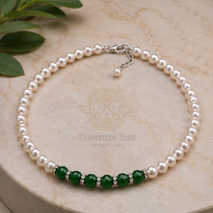 Luxury Cream White & Dark Green Jade Bead Necklace For Women By Treasure Box Nepal - image 3