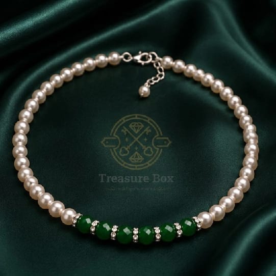 Luxury Cream White & Dark Green Jade Bead Necklace For Women By Treasure Box Nepal - image 1