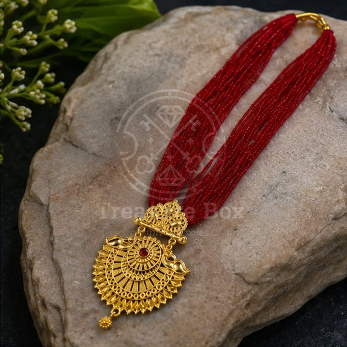 Royal Red Hydro Potey With Antique Gold Tone Pendant Necklace For Women By Treasure Box Nepal - image 2