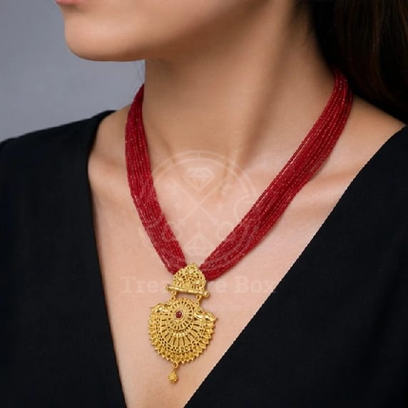 Royal Red Hydro Potey With Antique Gold Tone Pendant Necklace For Women By Treasure Box Nepal - image 1