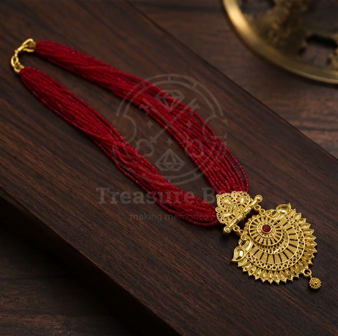 Royal Red Hydro Potey With Antique Gold Tone Pendant Necklace For Women By Treasure Box Nepal - image 4