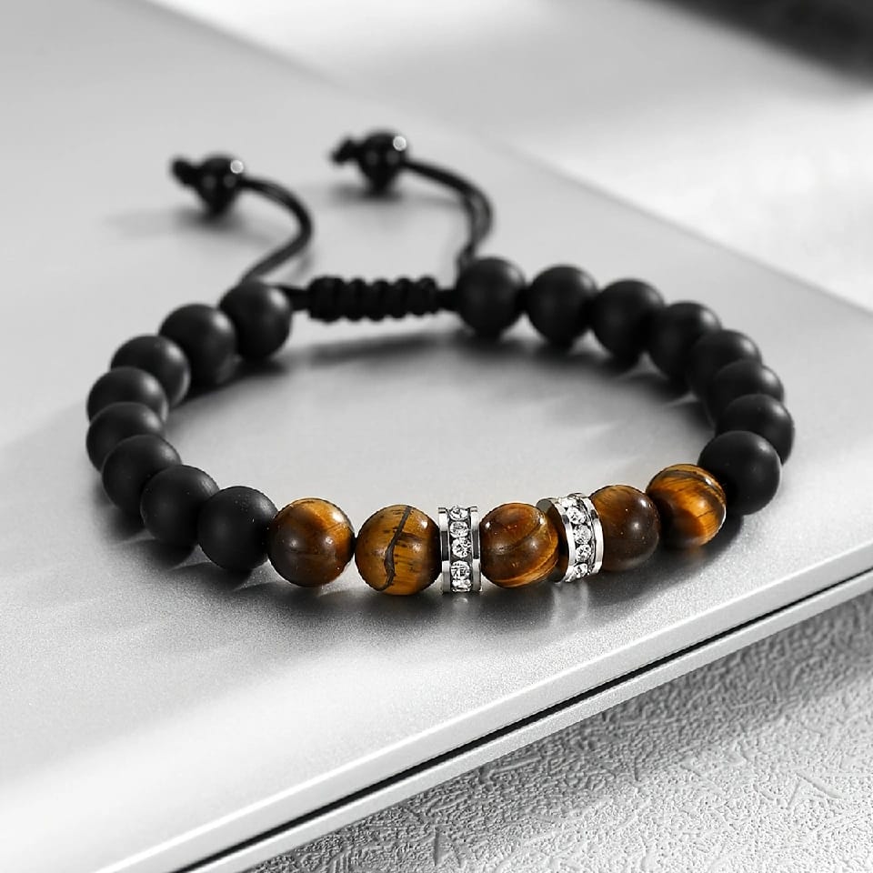 Royal Fortune Black Matte & Tiger Eye Adjustable Bracelet For Men By Treasure Box Nepal - image 1