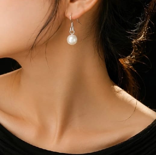 Cream White Color Bead Silver Hoop Earrings For Women By Treasure Box Nepal - image 2