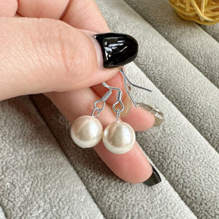 Cream White Color Bead Silver Hoop Earrings For Women By Treasure Box Nepal - image 4