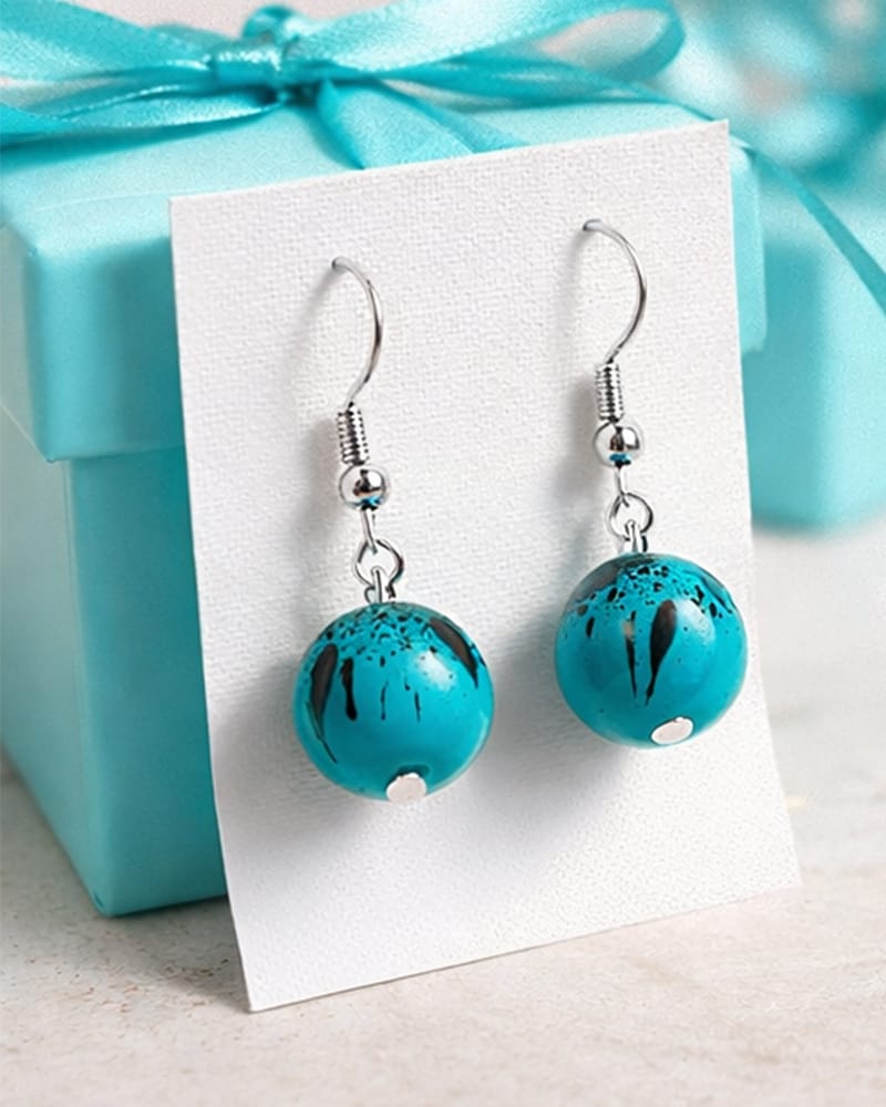 A Pair of Elegant and Minimalist Turquoise Earing for Women by Treasure Box Nepal - image 2