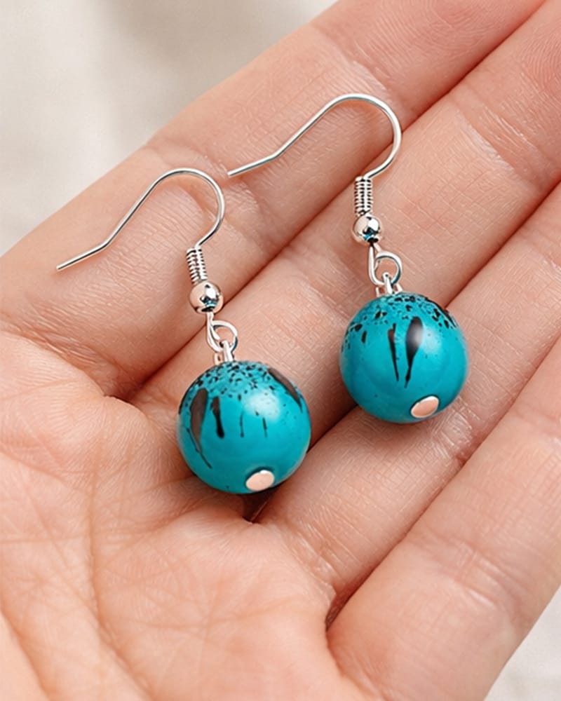 A Pair of Elegant and Minimalist Turquoise Earing for Women by Treasure Box Nepal - image 4