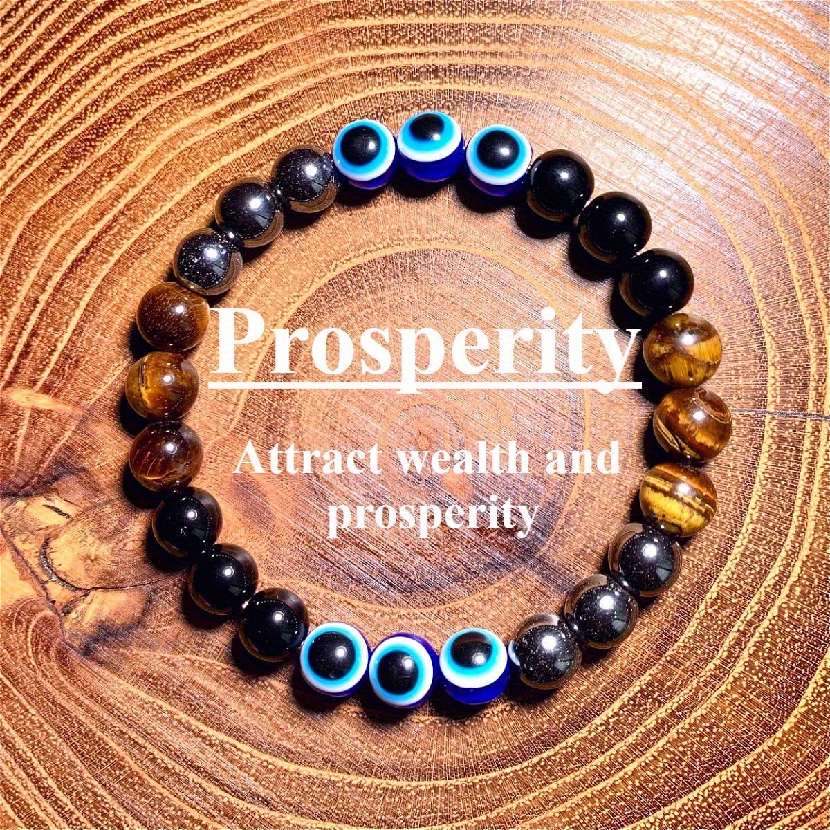 8 MM Handmade Bead Bracelet of Tiger Eye And Evil Eye Beads for Unisex by Treasure Box Nepal - image 1