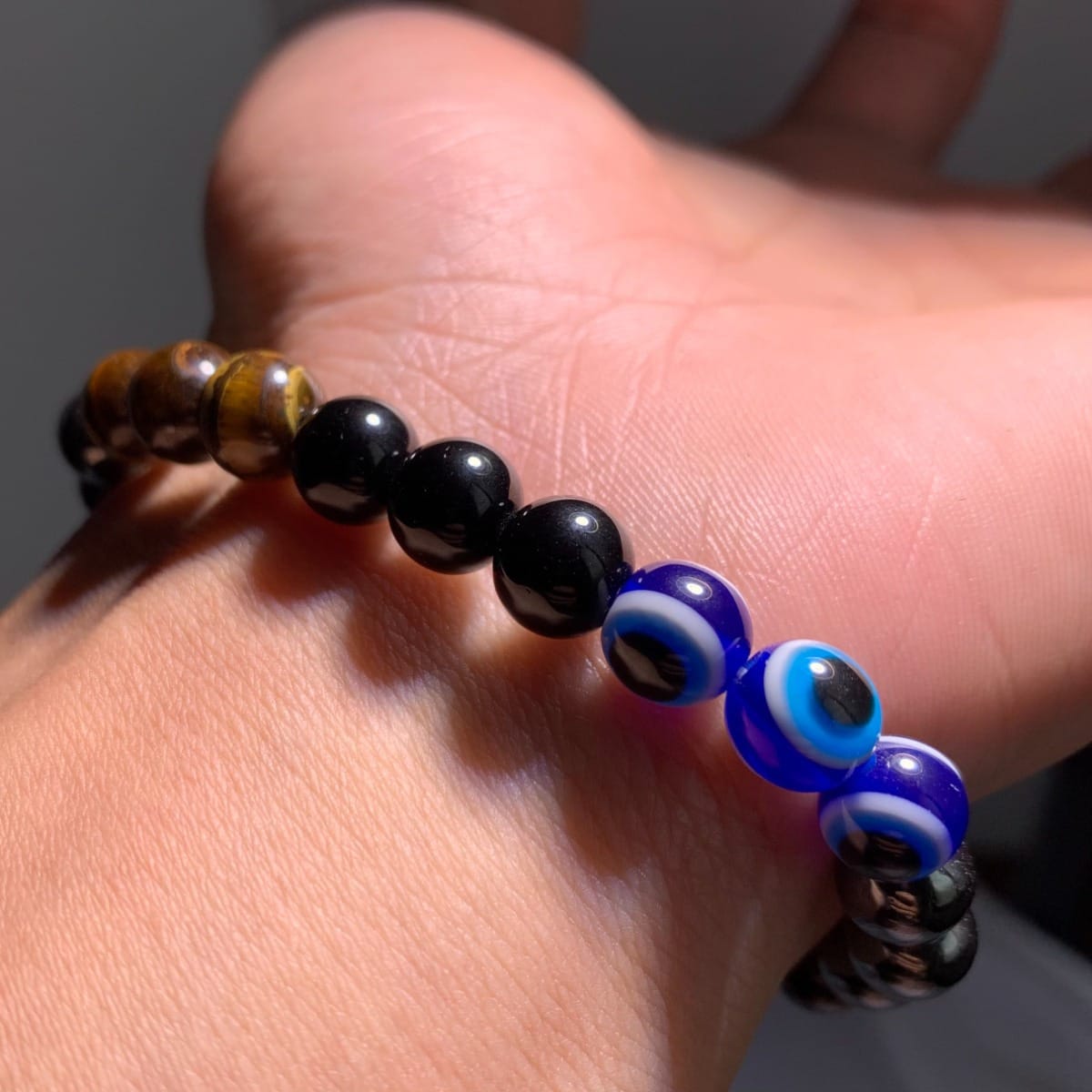 8 MM Handmade Bead Bracelet of Tiger Eye And Evil Eye Beads for Unisex by Treasure Box Nepal - image 4
