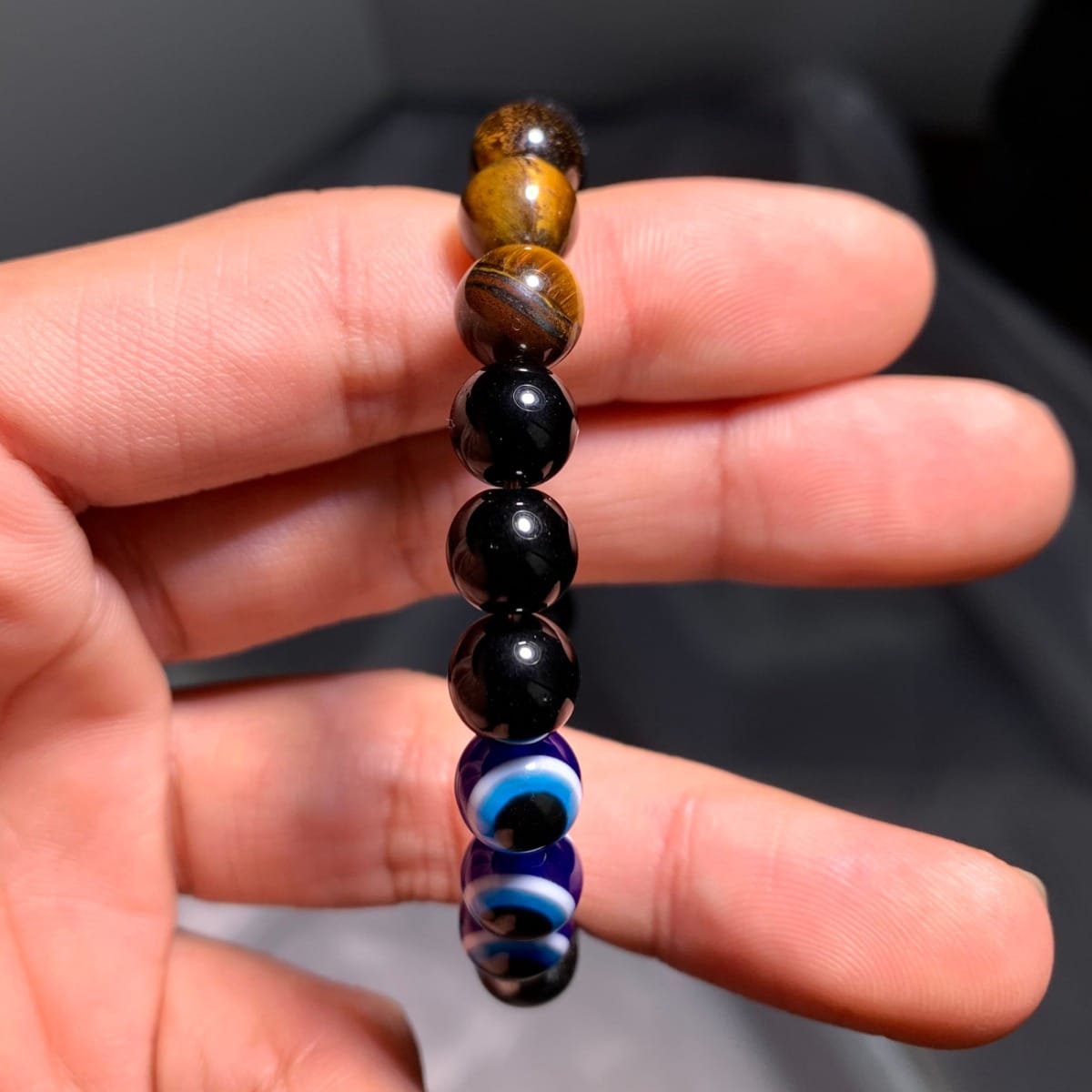 8 MM Handmade Bead Bracelet of Tiger Eye And Evil Eye Beads for Unisex by Treasure Box Nepal - image 2