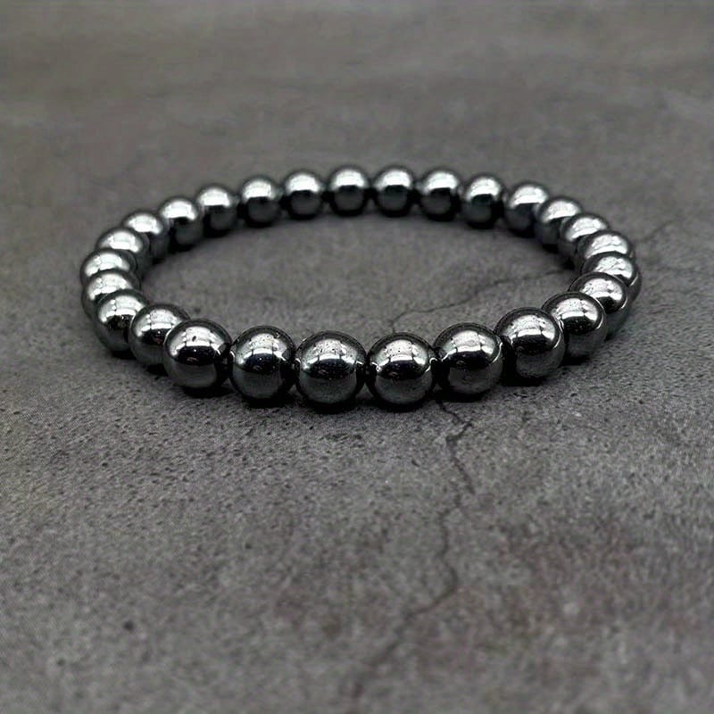 Stretchable Hematite Bead Bracelet for Men by Treasure Box Nepal - image 1