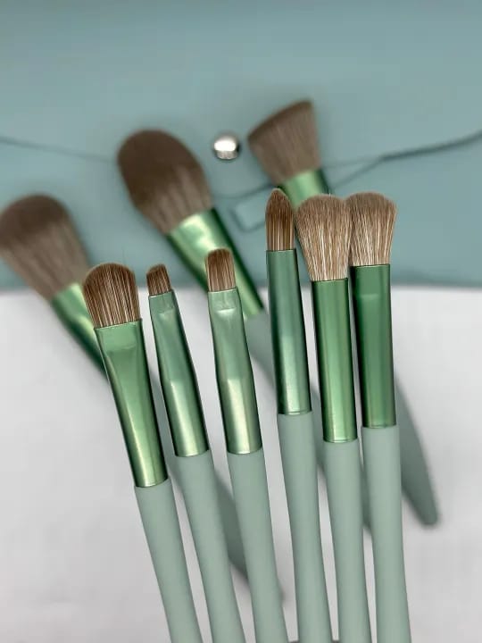 Premium Quality Makeup Brush for girls , 9 pieces comes with purse in green color - image 4