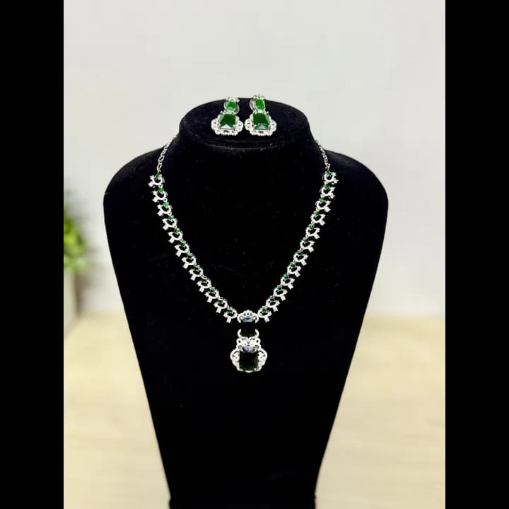 Pure American Diamond with Shinny Design Necklace & Earrings Set - image 1