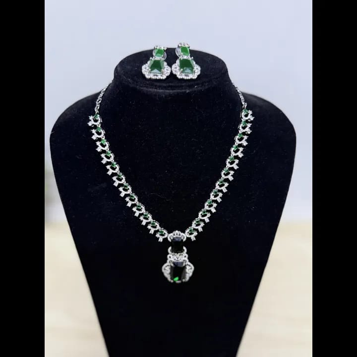 Pure American Diamond with Shinny Design Necklace & Earrings Set - image 2