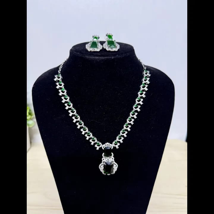 Pure American Diamond with Shinny Design Necklace & Earrings Set - image 3