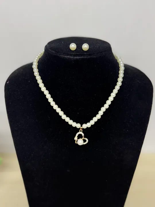 Pearl Necklace With Earring Attached With charms - image 1